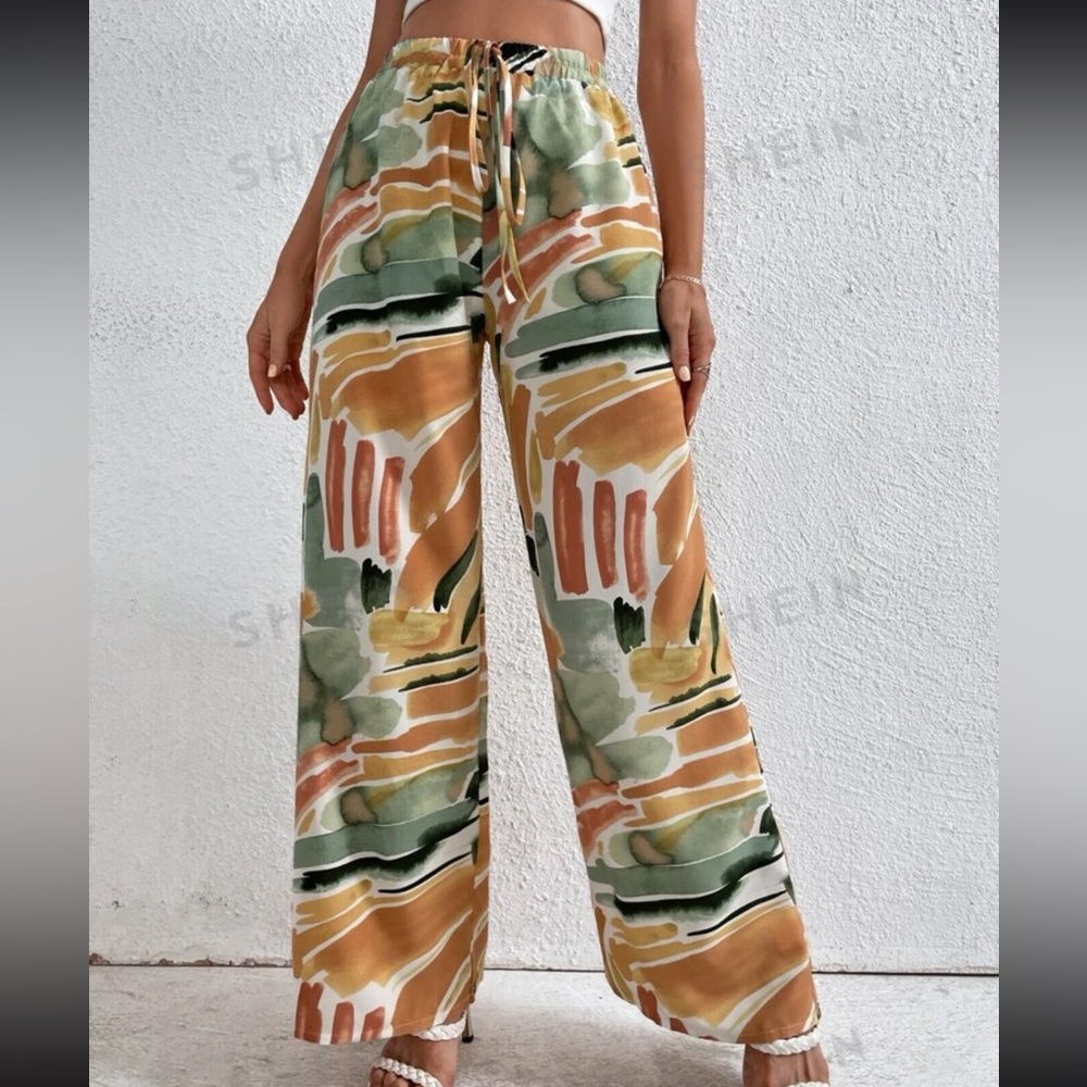 VCAY Graphic Print Knot Front Pants